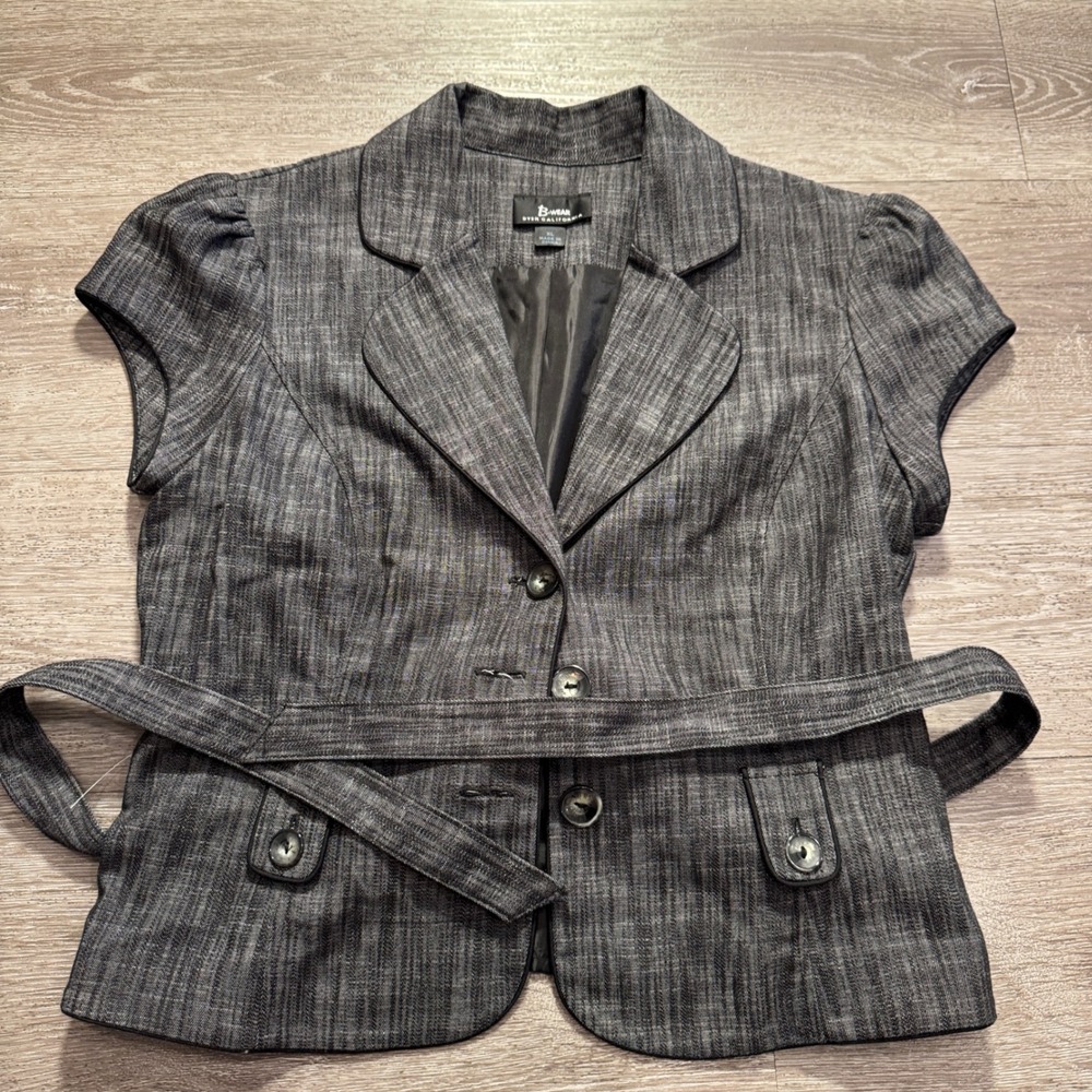 B Wear Blazer Women XL Gray Cotton Belted Office Career Byer California Jacket